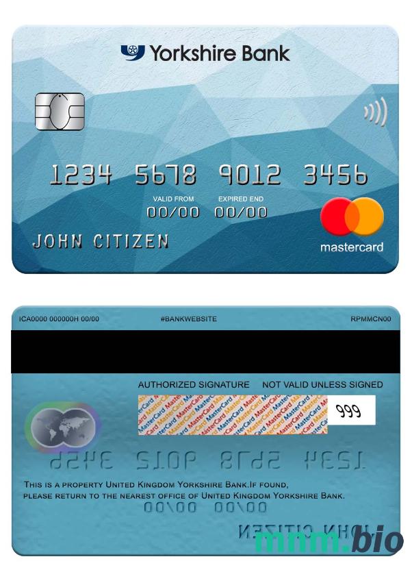 United Kingdom Yorkshire Bank przykład karty mastercard w formacie PSD